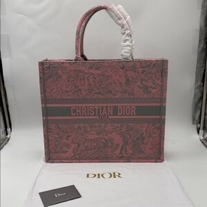 Large Book Tote Toile de Jouy Embroidery Jacquard Pink